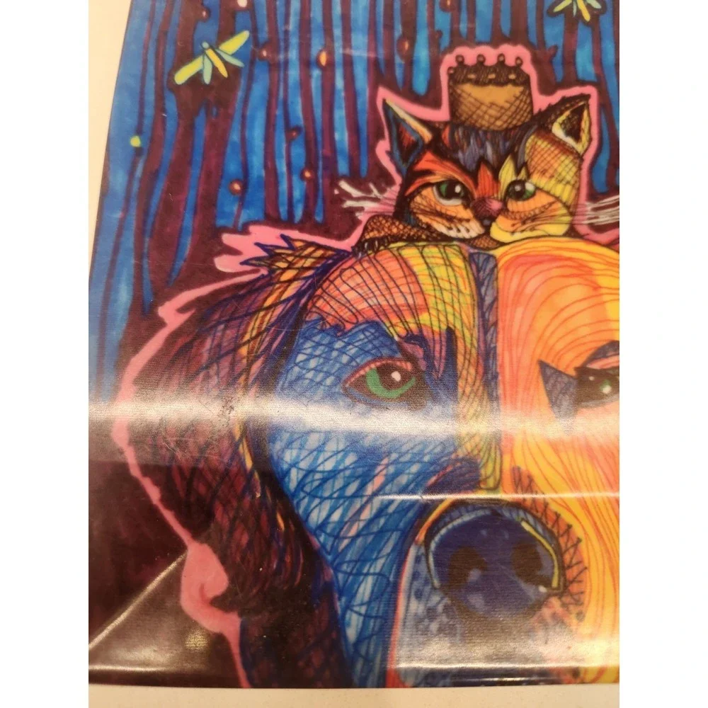 Solveig Studios Hand‎ Painted Made In USA Colorful Cat And Dog 7x7 Inch Plate